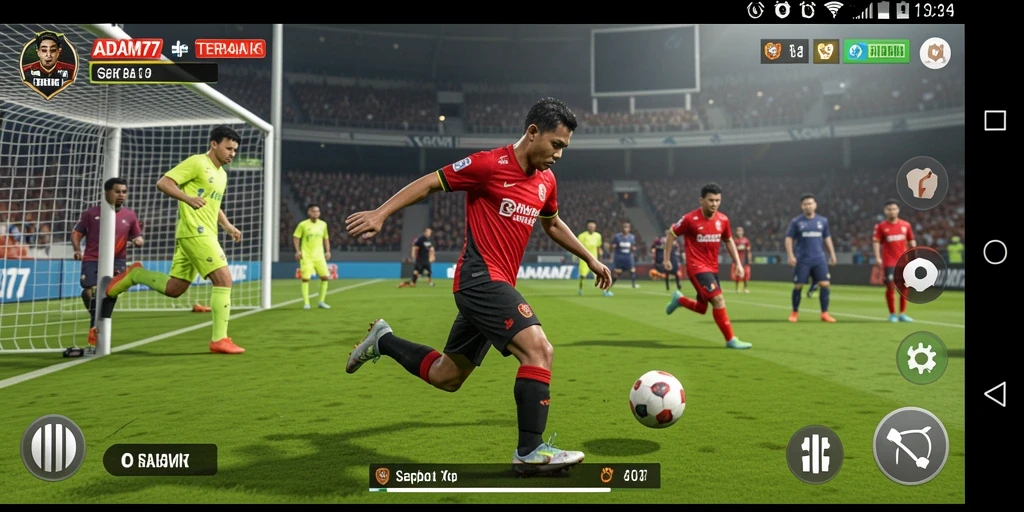 Tampilan gameplay seru dalam <strong>ADAM77</strong> yang menampilkan aksi sepak bola intens.