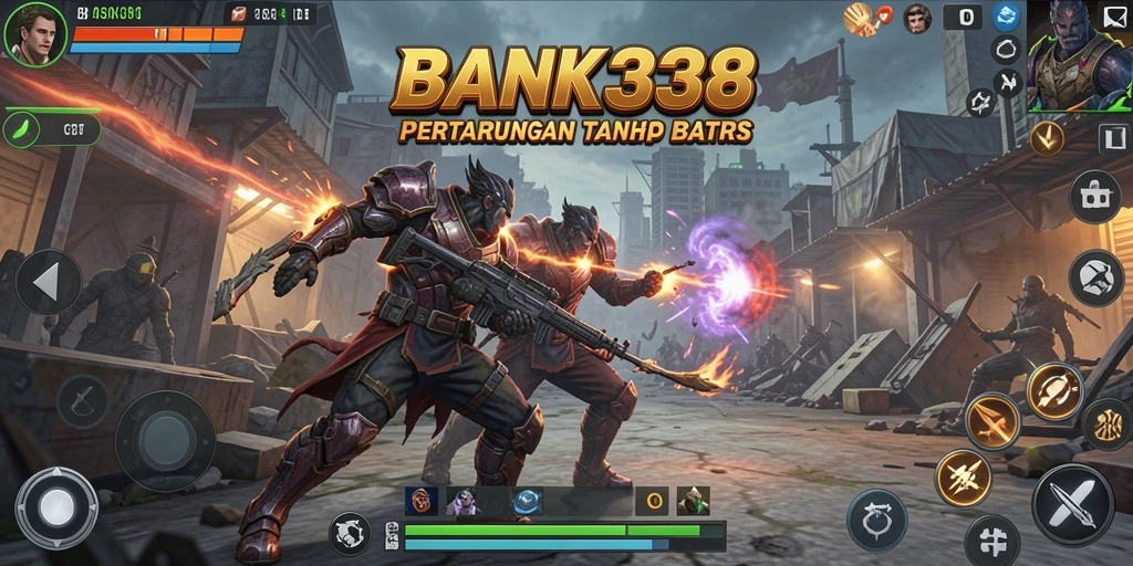 Tampilan pertarungan epik dengan berbagai karakter di BANK338.