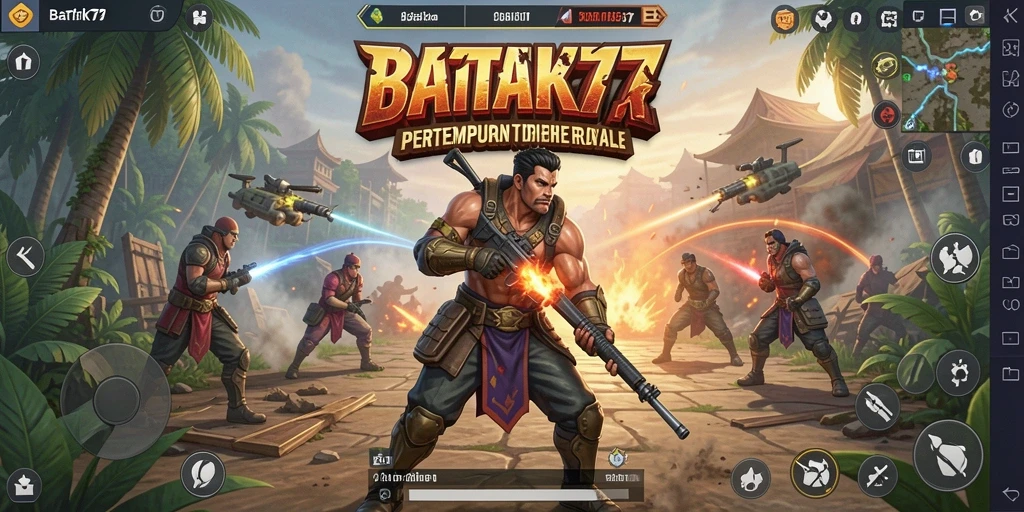 Tangkapan layar utama BATIK77 yang menampilkan aksi Battle Royale yang intens.