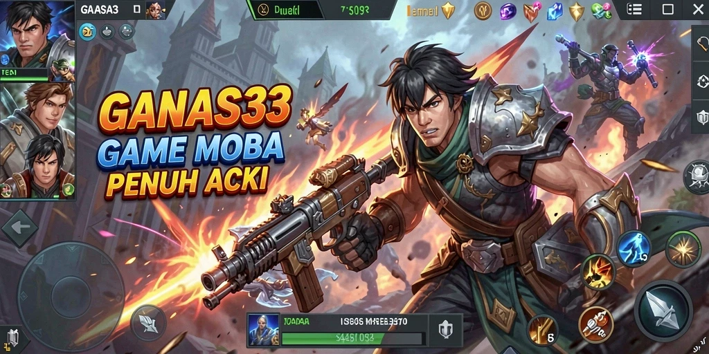 Screenshot gameplay GANAS33 menampilkan aksi seru pertarungan MOBA.