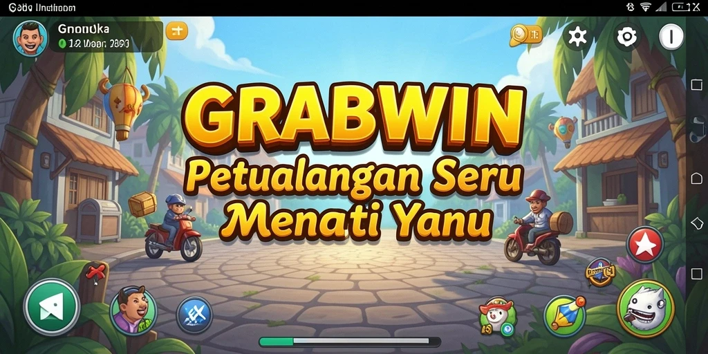 Tangkapan layar utama GRABWIN menampilkan aksi gameplay petualangan yang mendebarkan.