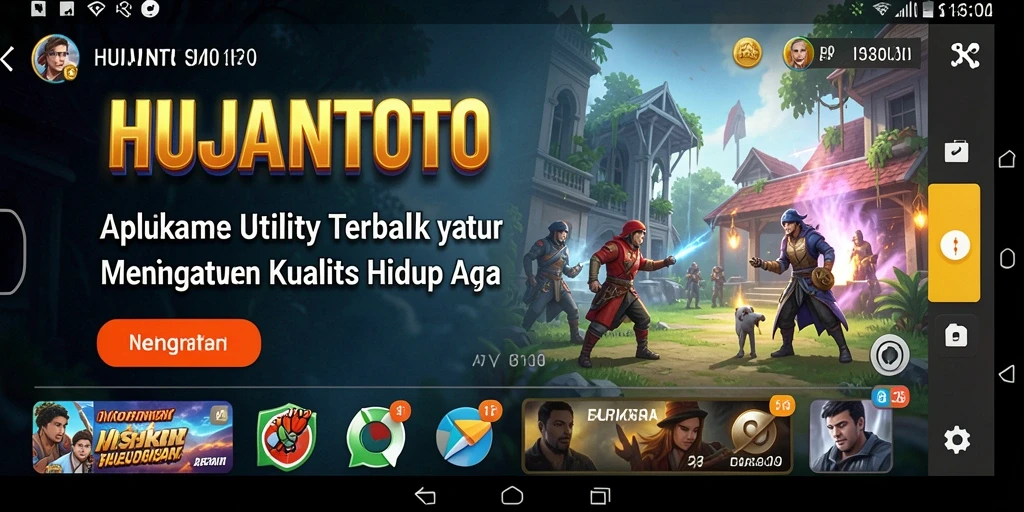 Screenshot utama HUJANTOTO menampilkan antarmuka aplikasi Utility yang menarik.
