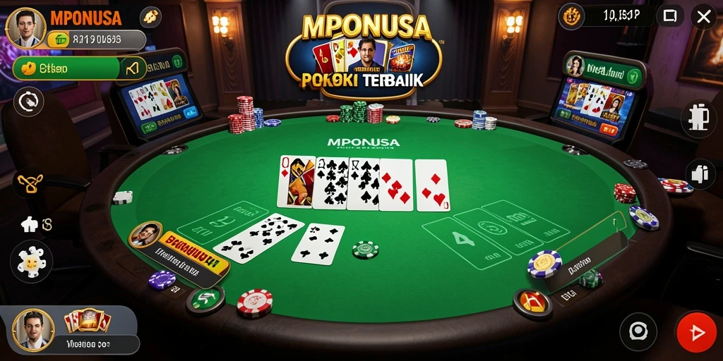 Tampilan utama aplikasi MPONUSA dengan gameplay menarik poker.