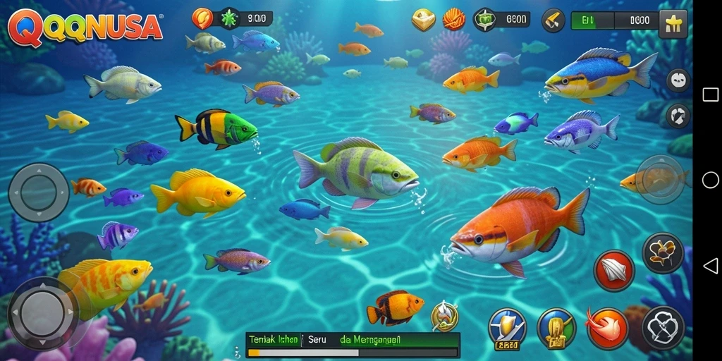 Screenshot utama QQNUSA dengan gameplay Tembak Ikan yang mendebarkan.