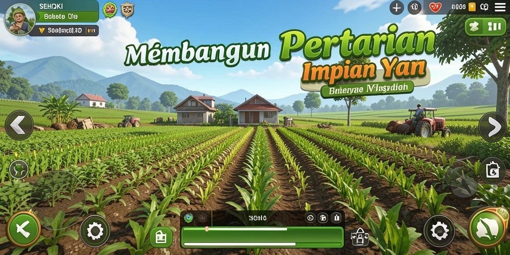 Tampilan menarik gameplay SEHOKI dengan lahan pertanian yang subur.