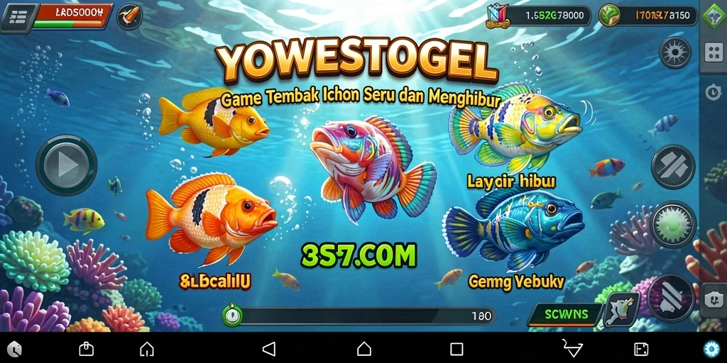 Tampilan gameplay YOWESTOGEL dengan aksi Tembak Ikan yang seru.