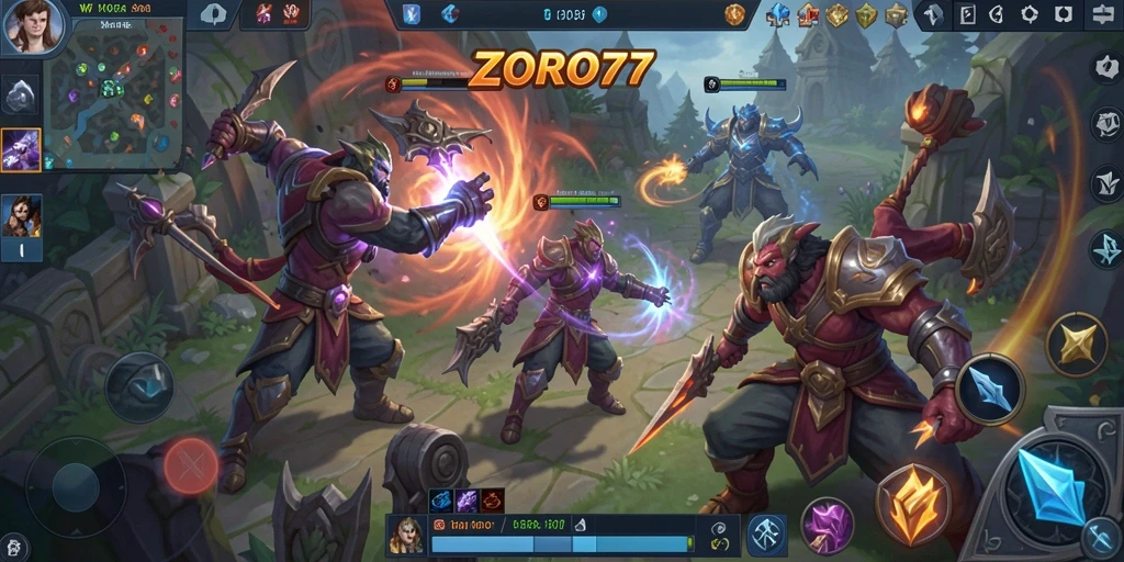 Screenshot gameplay ZORO77 dengan aksi seru di arena MOBA.